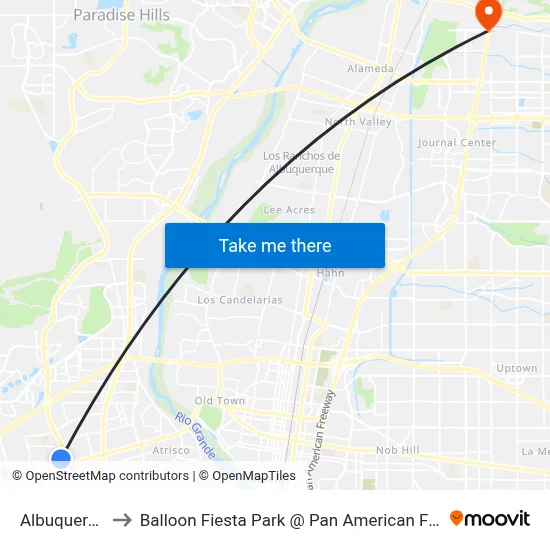Albuquerque to Balloon Fiesta Park @ Pan American Freeway map