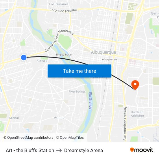 Art - the Bluffs Station to Dreamstyle Arena map