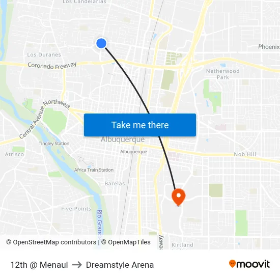 12th @ Menaul to Dreamstyle Arena map