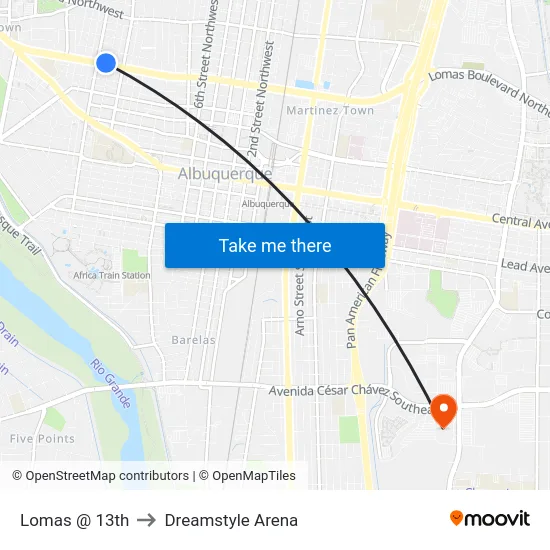 Lomas @ 13th to Dreamstyle Arena map