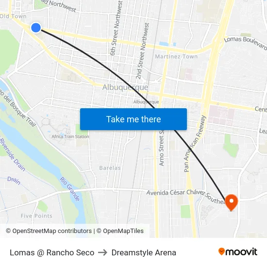 Lomas @ Rancho Seco to Dreamstyle Arena map