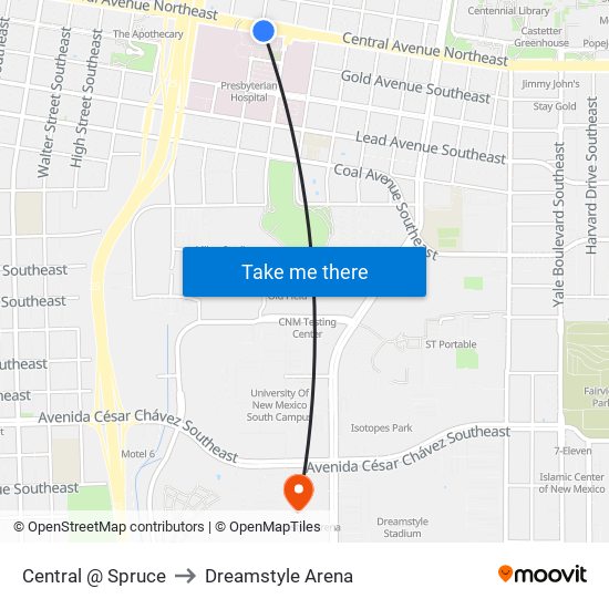 Central @ Spruce to Dreamstyle Arena map