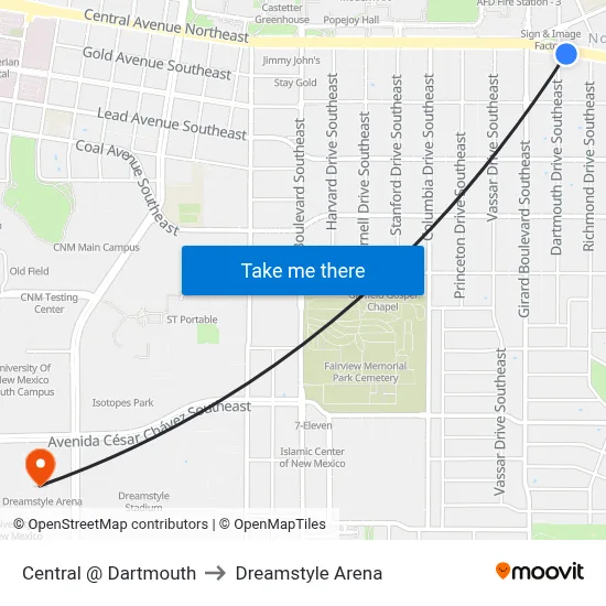 Central @ Dartmouth to Dreamstyle Arena map