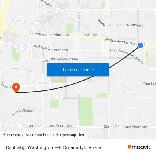 Central @ Washington to Dreamstyle Arena map