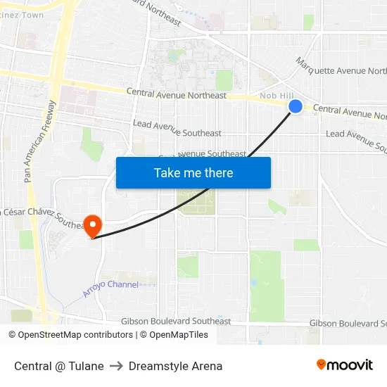 Central @ Tulane to Dreamstyle Arena map