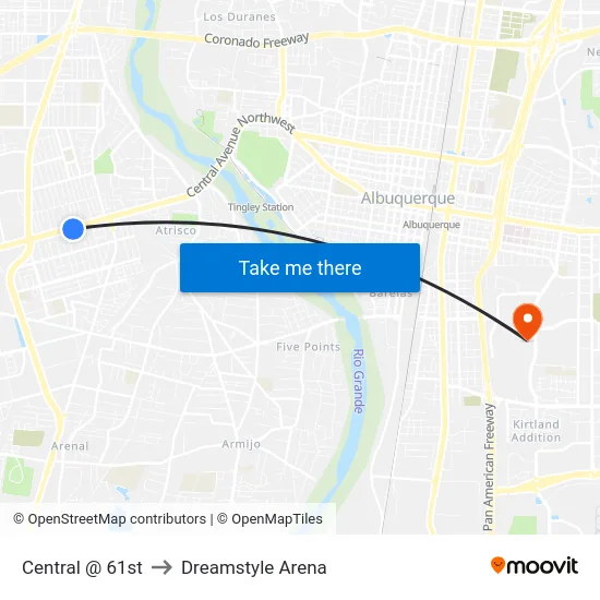 Central @ 61st to Dreamstyle Arena map