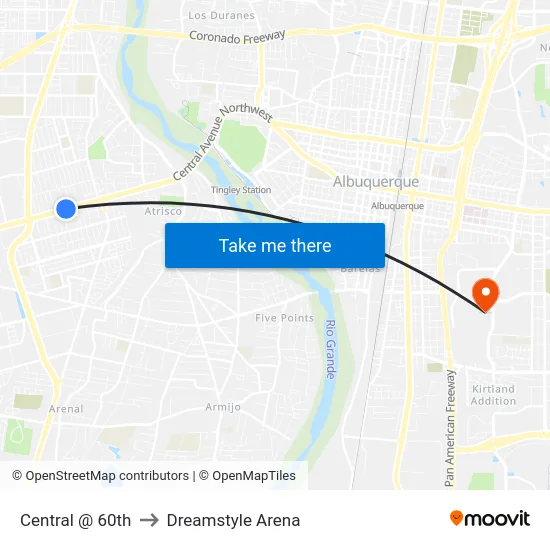 Central @ 60th to Dreamstyle Arena map