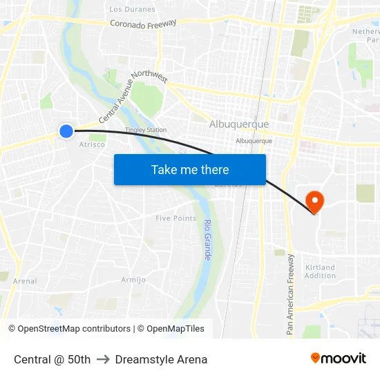 Central @ 50th to Dreamstyle Arena map