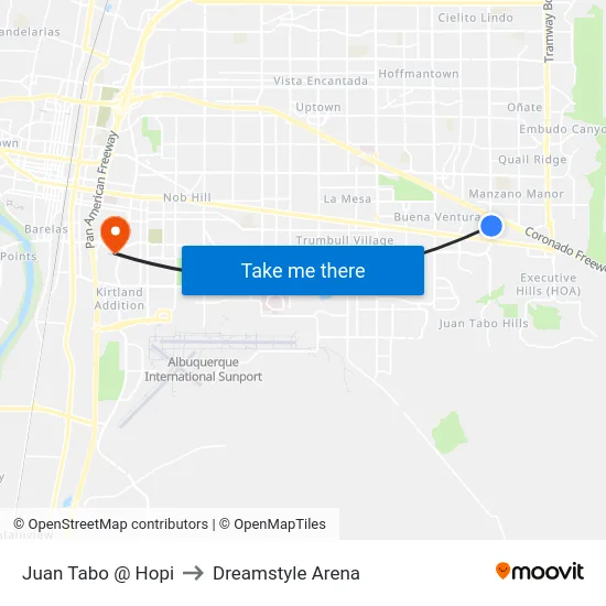 Juan Tabo @ Hopi to Dreamstyle Arena map