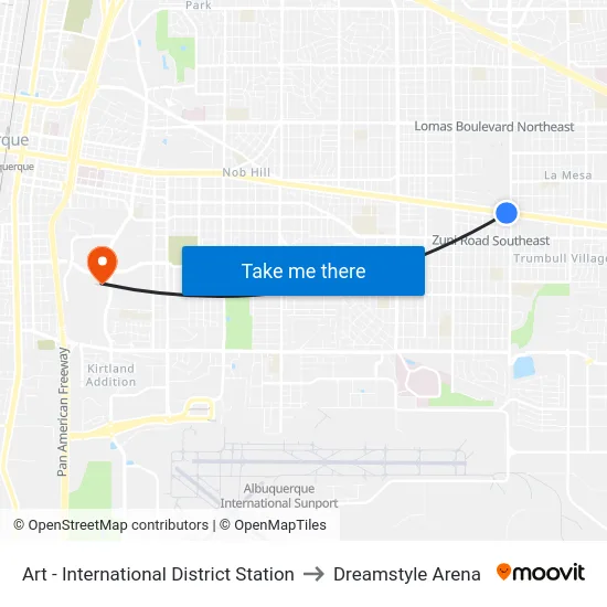 Art - International District Station to Dreamstyle Arena map