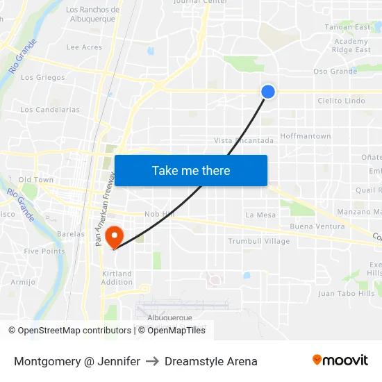 Montgomery @ Jennifer to Dreamstyle Arena map