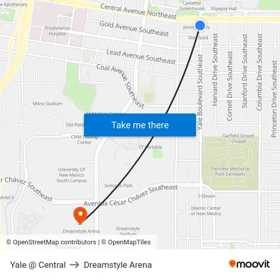 Yale @ Central to Dreamstyle Arena map