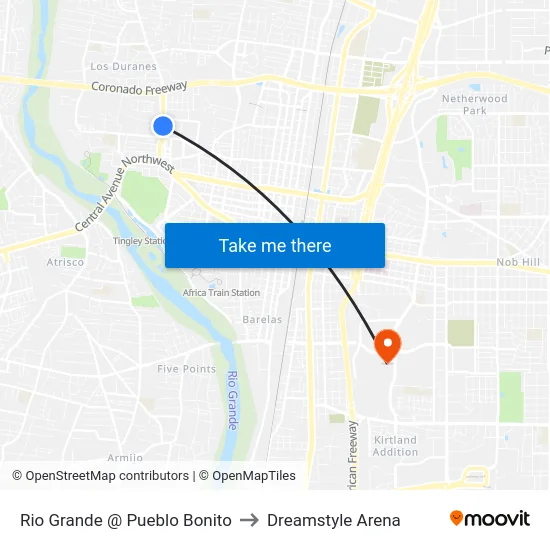 Rio Grande @ Pueblo Bonito to Dreamstyle Arena map