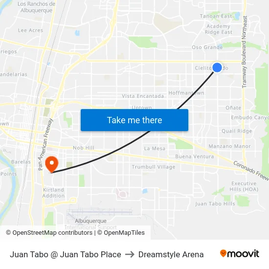Juan Tabo @ Juan Tabo Place to Dreamstyle Arena map