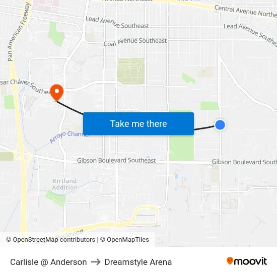 Carlisle @ Anderson to Dreamstyle Arena map
