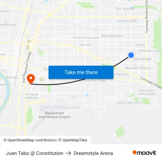 Juan Tabo @ Constitution to Dreamstyle Arena map