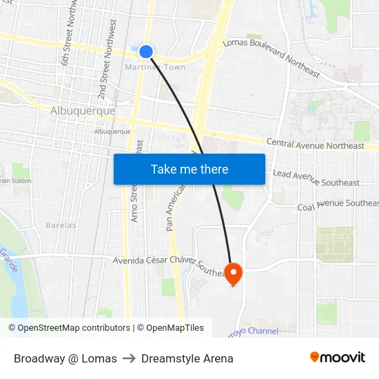 Broadway @ Lomas to Dreamstyle Arena map