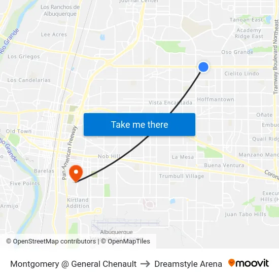 Montgomery @ General Chenault to Dreamstyle Arena map