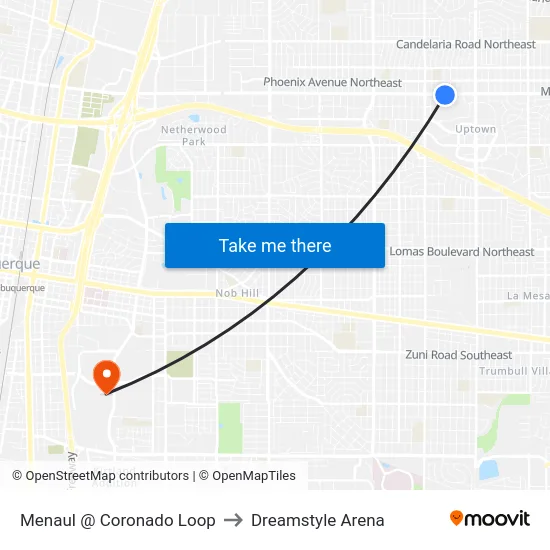 Menaul @ Coronado Loop to Dreamstyle Arena map
