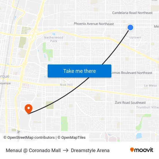Menaul @ Coronado Mall to Dreamstyle Arena map