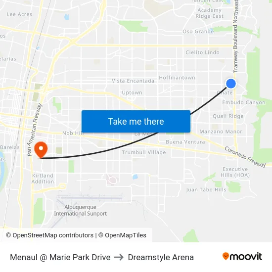 Menaul @ Marie Park Drive to Dreamstyle Arena map