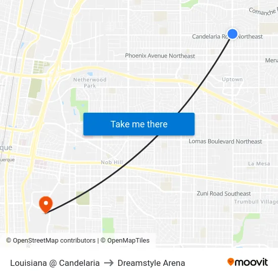 Louisiana @ Candelaria to Dreamstyle Arena map