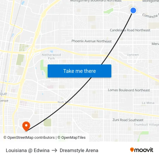 Louisiana @ Edwina to Dreamstyle Arena map