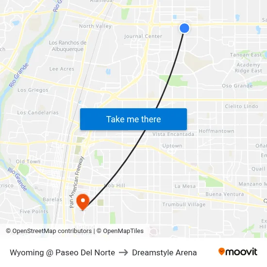Wyoming @ Paseo Del Norte to Dreamstyle Arena map