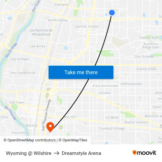 Wyoming @ Wilshire to Dreamstyle Arena map