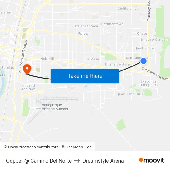 Copper @ Camino Del Norte to Dreamstyle Arena map