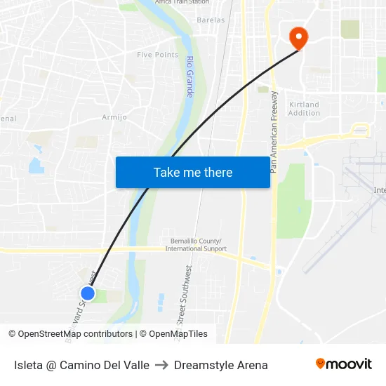 Isleta @ Camino Del Valle to Dreamstyle Arena map