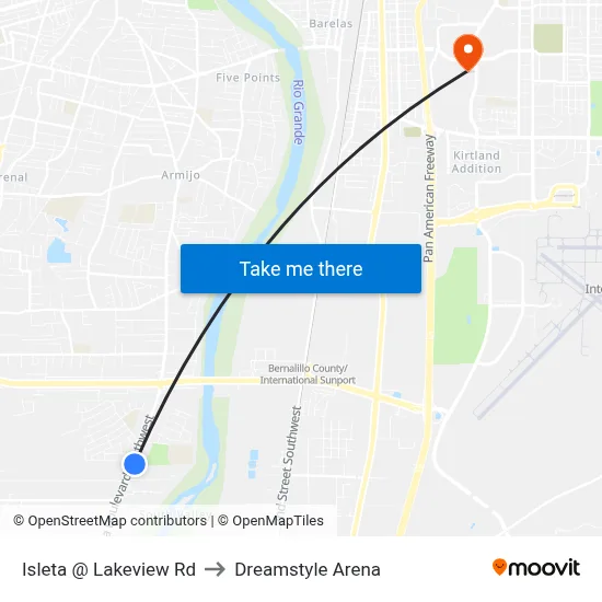 Isleta @ Lakeview Rd to Dreamstyle Arena map