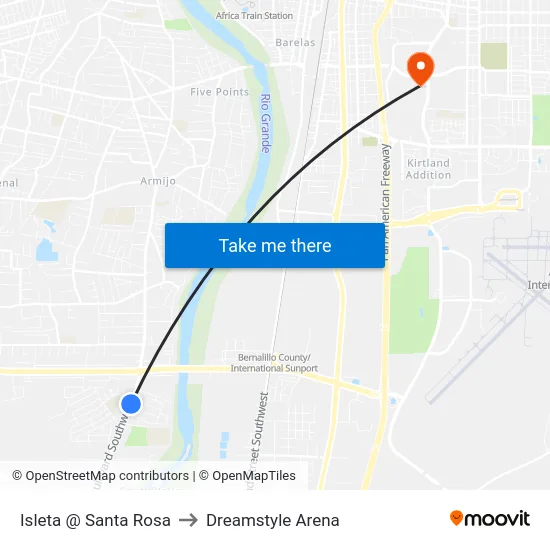 Isleta @ Santa Rosa to Dreamstyle Arena map