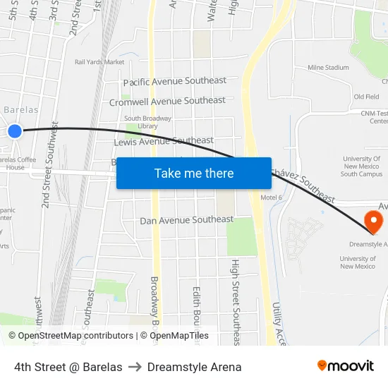 4th Street @ Barelas to Dreamstyle Arena map