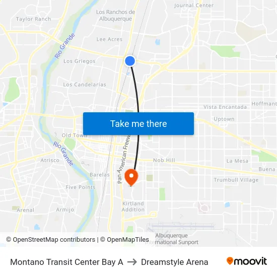 Montano Transit Center Bay A to Dreamstyle Arena map