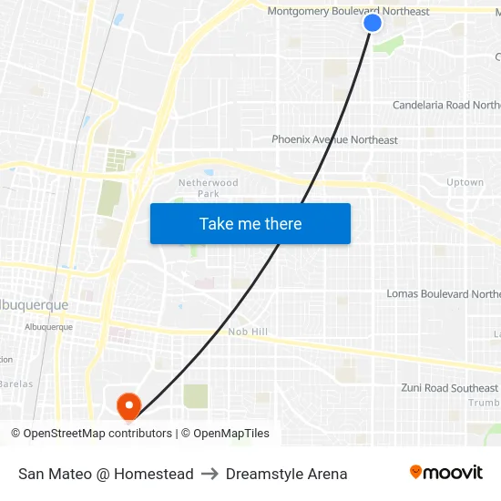 San Mateo @ Homestead to Dreamstyle Arena map