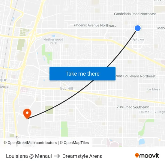 Louisiana @ Menaul to Dreamstyle Arena map