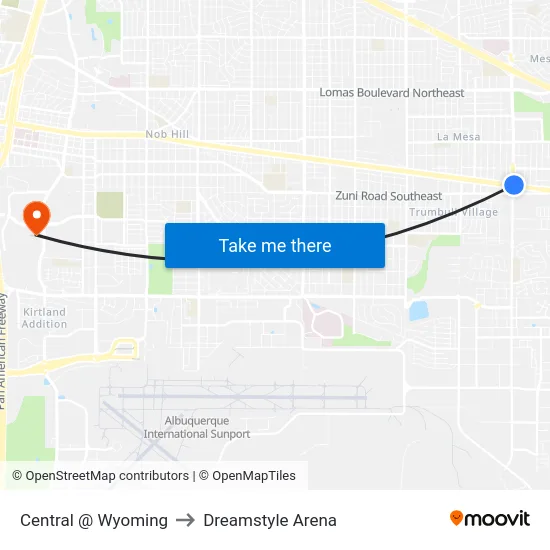 Central @ Wyoming to Dreamstyle Arena map