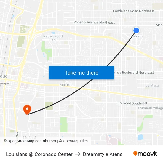Louisiana @ Coronado Center to Dreamstyle Arena map
