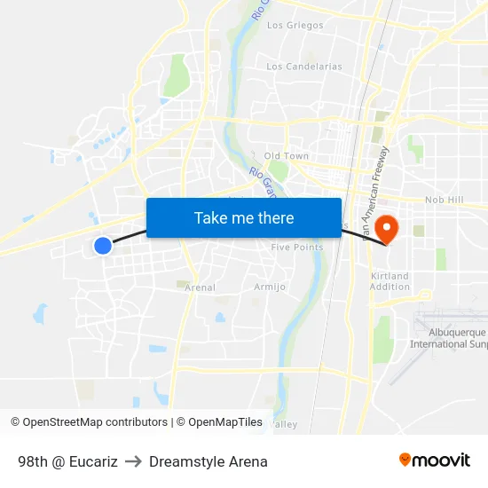 98th @ Eucariz to Dreamstyle Arena map