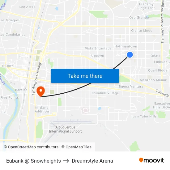 Eubank @ Snowheights to Dreamstyle Arena map