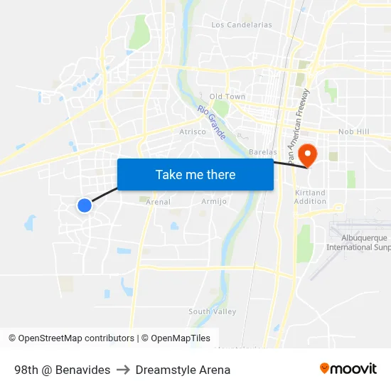 98th @ Benavides to Dreamstyle Arena map