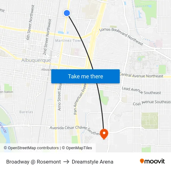 Broadway @ Rosemont to Dreamstyle Arena map