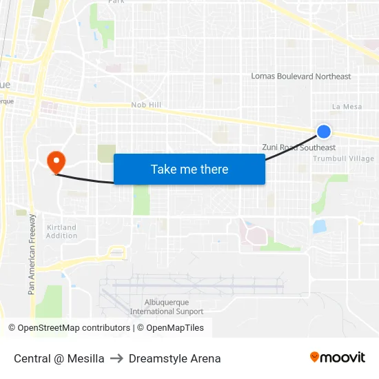 Central @ Mesilla to Dreamstyle Arena map