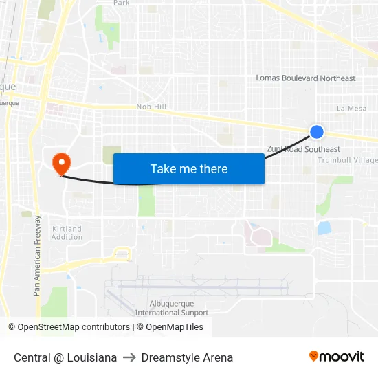 Central @ Louisiana to Dreamstyle Arena map