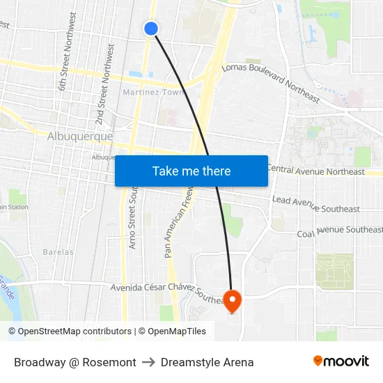 Broadway @ Rosemont to Dreamstyle Arena map