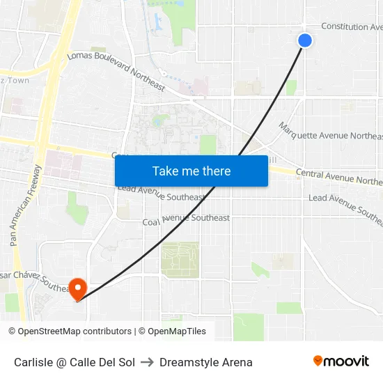 Carlisle @ Calle Del Sol to Dreamstyle Arena map