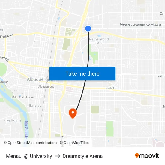 Menaul @ University to Dreamstyle Arena map