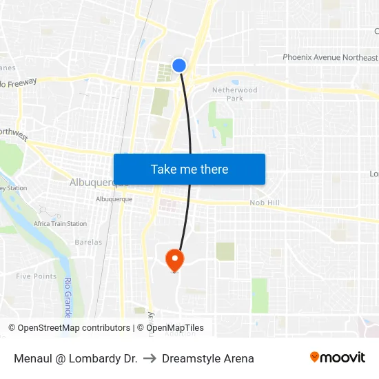 Menaul @ Lombardy Dr. to Dreamstyle Arena map