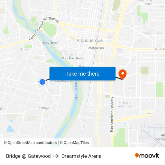 Bridge @ Gatewood to Dreamstyle Arena map
